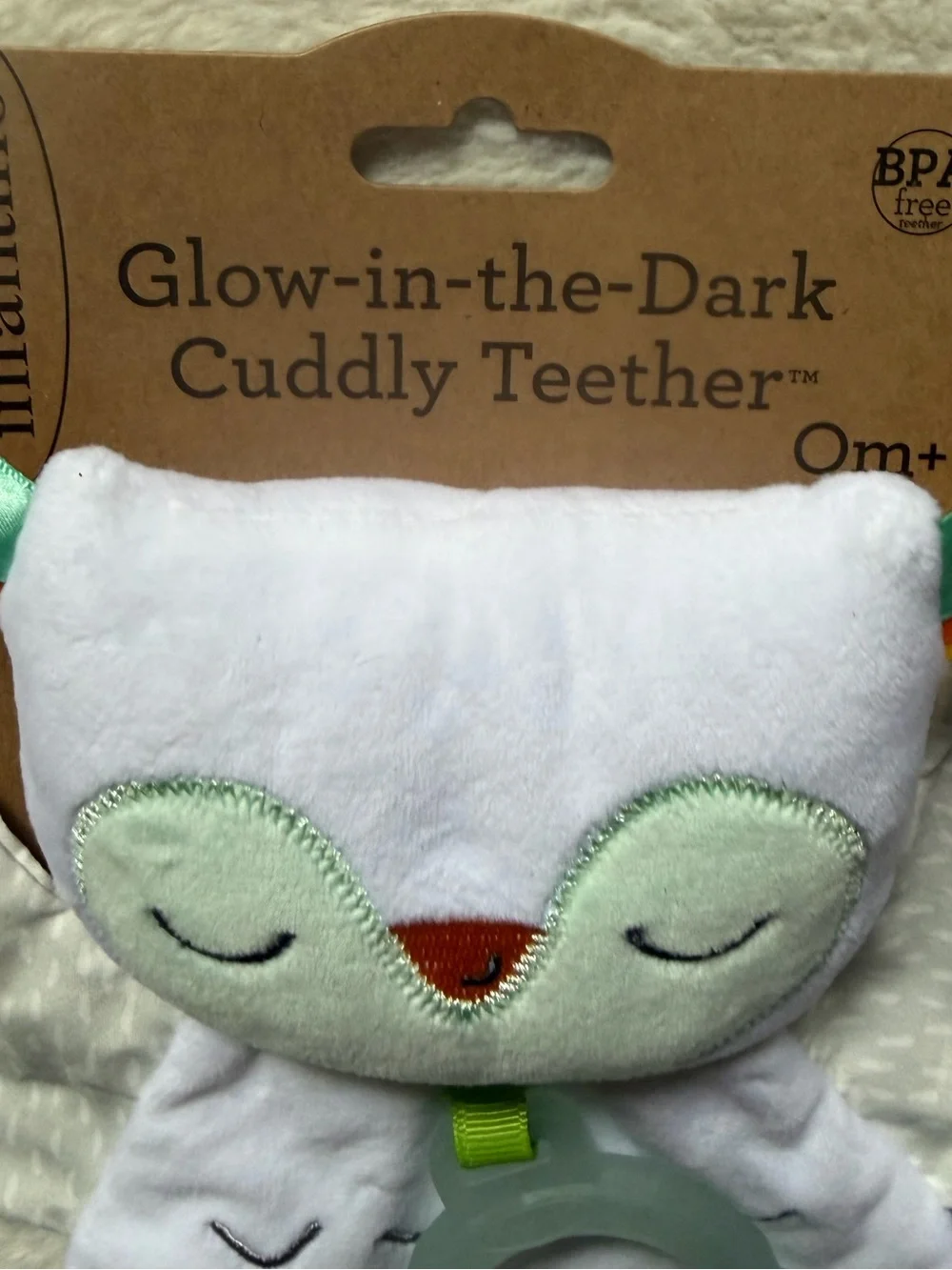 Infantino Glow-in-the-Dark Owl Teether Comforter - White, Mint & Yellow
